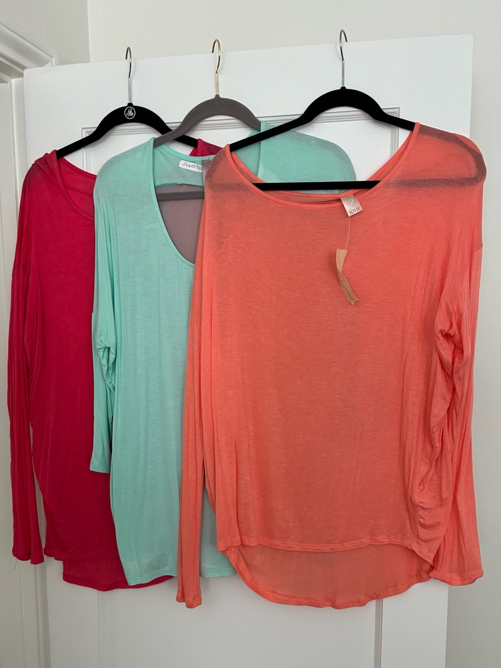 Jolie Lightweight Long-Sleeve Scoop Neck Top - Coral/Seafoam/Pink - Lot of 3